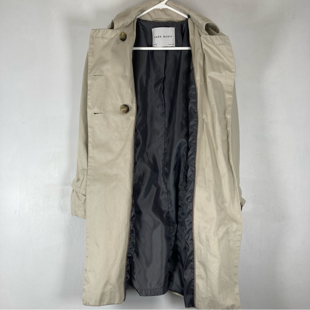 Zara Basic Trench Coat Womens Small Tan Double Breasted Preppy Outdoor Chic - Picture 11 of 13